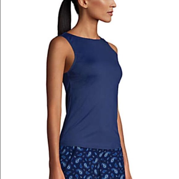 Land’s End high neck tankini with shelf soft cup foam bra navy blue Various - Picture 1 of 5